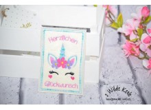 Stickdatei ITH - Postkarte Dreaming Unicorn Herzlichen Glückwunsch